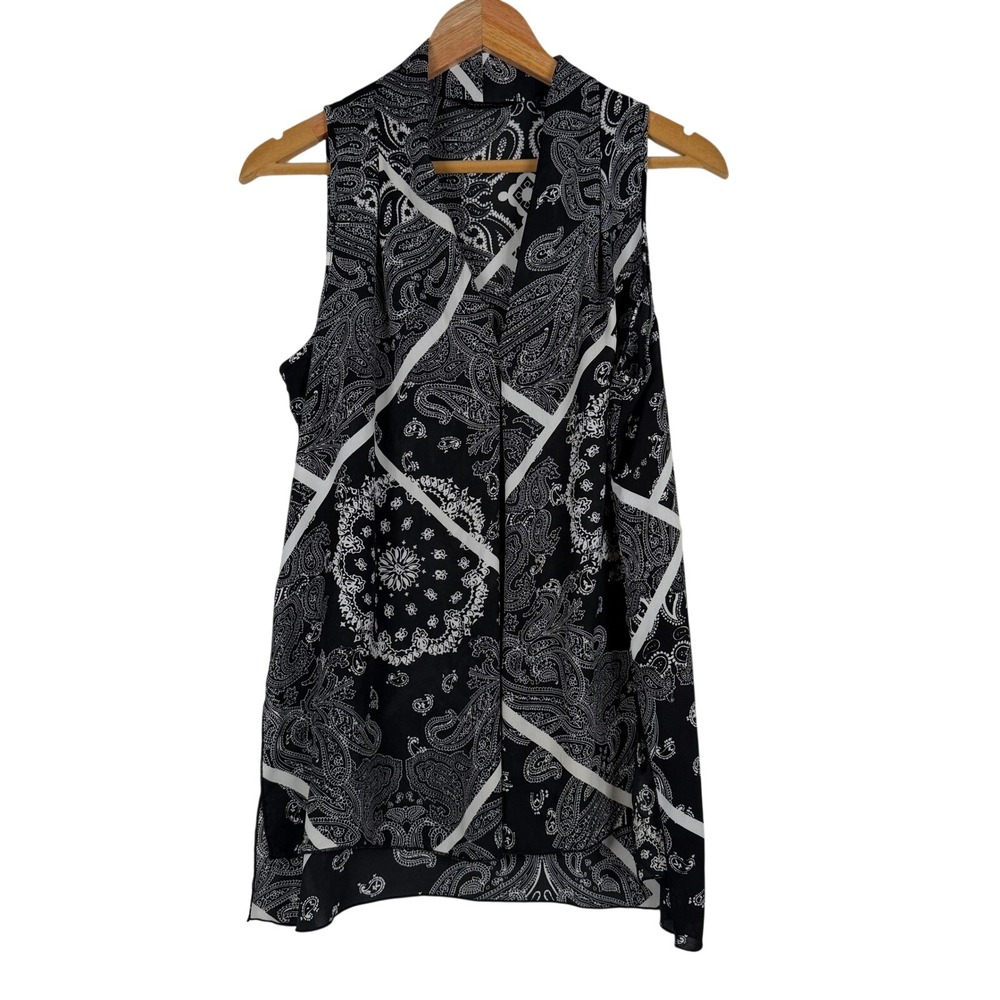 Investments Sleeveless Blouse Womens Large Black White Paisley Geometric V-Neck